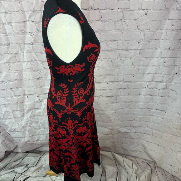 Muse Black Red fit & flare Midi Dress Sleeveless XS heavy knit - Picture 2 of 8